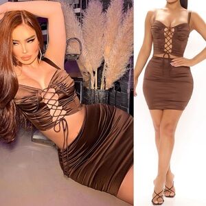 Brown Mini skirt set